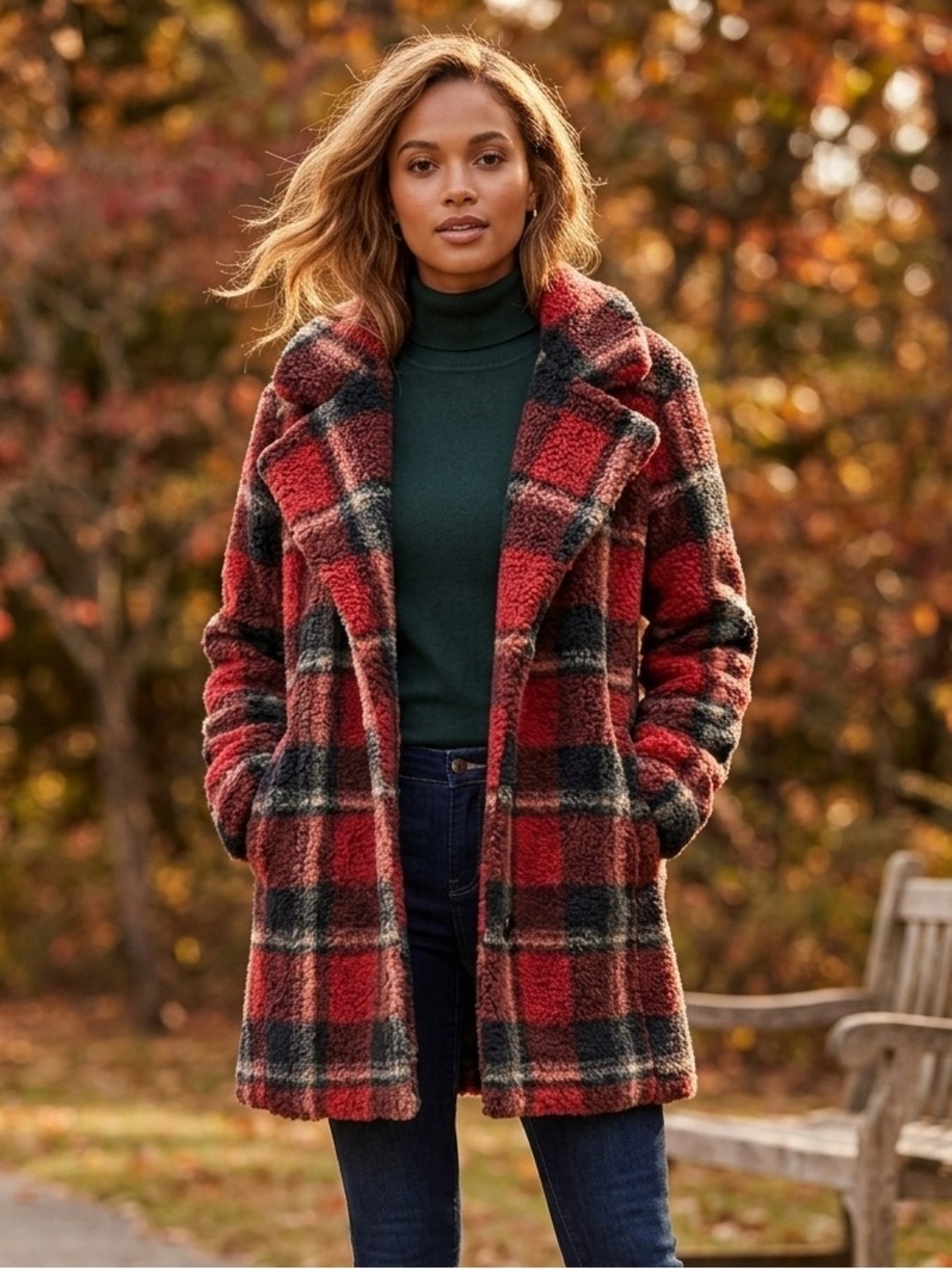 Queensberry Red Plaid Sherpa Coat - Women’s Cozy Jacket size small